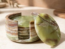 Green Onyx Coaster Set of 6 - Marble Coasters for Drinks - Home Decor Gift Set picture