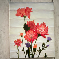 VK Signed Original Impressionism Floral Flowers Painting on Canvas Unframed picture