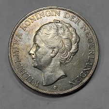 1930 NETHERLANDS Silver 2 1/2 Gulden 2.5 Queen Wilhelmina Nice *W57 picture