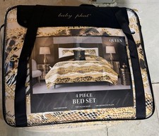 NEW Baby Phat Queen Comforter Set 4 Piece Bedding Black Gold Chain Animal Print picture