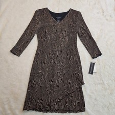 Connected Apparel Womens Size 10 V-Neck Long Sleeve Asymmetric Ruffle Hem Dress picture