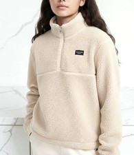 ABERCROMBIE KIDS (13-14) Oatmeal Sherpa Fleece Sweater 1/4 Zip-Up Pullover picture