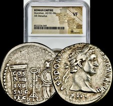 Scarce Type 81-96 AD Domitian Ancient Roman Silver Denarius NGC VF Very Fine picture