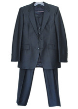 Vtg Mens Phoenix Clothes Blue 3 Pc Suit Shiny Textured Sharkskin Pinstripe 38R picture