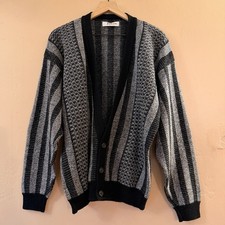 VINTAGE Jantzen Sweater Mens Large Grandpa Button Cardigan Knit USA Striped picture