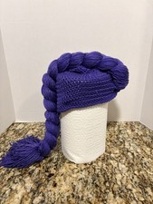 Handmade Purple Acrylic Crochet Braided Beanie Hat Fantasy K-pop Demon Hunter picture