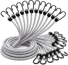 12 Pcs 96 Inch Long Bungee Cords with Hooks, White+Black picture