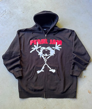 Rare Vintage 2002 Pearl Jam Stickman Zip Up Grunge Black Hoodie Alive 2XL picture