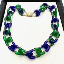 Vintage Unsigned Archimede Seguso for Chanel Blue Green Glass Gold Necklace picture