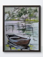 KYMA Original Vibrant  Acrylic Expressionist Boat Signed Canvas Home Decor picture