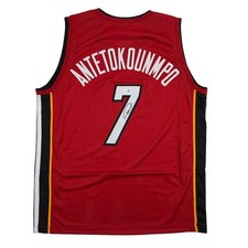 Autographed/Signed Giannis Antetokounmpo #7 Miami Heat Red Jersey JSA COA picture