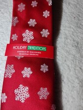 Holiday Traditions Snowflake Print Red White Tie NWT picture