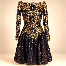 Vintage Lillie Rubin Black/Gold SequinLace Cocktail/Ballroom Dress Zip-Up 179.99 picture