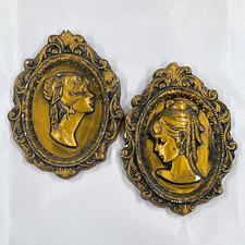 Vintage Pair of Hollywood Regency Gold Cameo Wall Plaques Victorian Style Decor picture