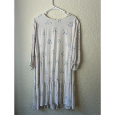 Wilfred Aritzia White Blue Floral Long Sleeve Tiered Dress Size L picture