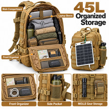 45L Tactical Backpack Waterproof Military Molle Rucksack with Solar Panel Charge picture