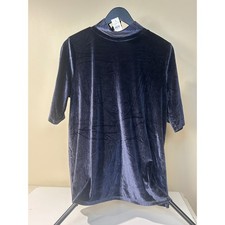LOFT Navy Blue Velvet Mock Neck Elbow Sleeve Top NWT Size L 448945 picture