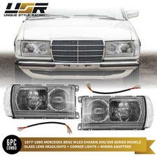 For 77-85 Mercedes W123 300D GLASS Lens EURO Headlight w/Corner Light + Wiring picture