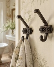 KALALOU Set Of 2 Cast Iron His And Hers Hooks - NIB picture