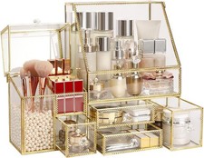 Large Glass Makeup Organizer Set - 16in Beauty Storage & Display picture