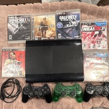 Sony PS3 Super Slim CECH-4201A 500GB Black w/3 Controllers, 6 untested Games picture