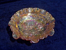 Imperial Luster Ruffled Marigold 3 Footed Candy Dish Roses 8