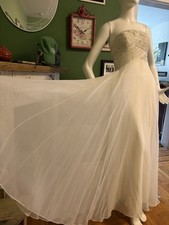 Vtg 1960s Mike Benet Formals White Chiffon grecian Party Dress Beaded Gown 38 M picture