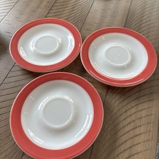 3. Pyrex  Vtg Pink Flamingo Gold trim Milk Glass Saucers c 1950s picture