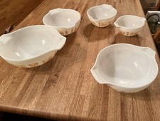 PYREX ORANGE PUMPKIN AMISH BUTTERPRINT CINDERELLA MIXING BOWLS 441-444 + BONUS picture