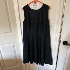 Talbots Classic Black Watch Plaid Wool Dress With Ribbon Trim Size 16Petite picture