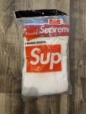 Hanes Supreme Men's Boxer Briefs 4-Pack Cotton Jersey White/Red Size S picture