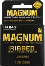 Trojan Magnum Ribbed Condoms Unscented 3 Count picture