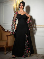PLUS SIZE EMBROIDERED MESH BODYCON GOWN • SLIT SLEEVES • FORMAL ELEGANT • 2XL–4X picture