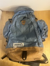 GERRY Hiking Backpacking Backpack 1970’s Vintage Nylon w/ Leather Trim Blue picture