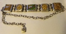 Chico's Green & Amber-toned Glass Stone Rectangle Panels Concho Belt Chain OS picture