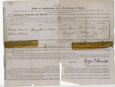 1889 English Birth Certificate Application issued under the Friendly Societies A picture