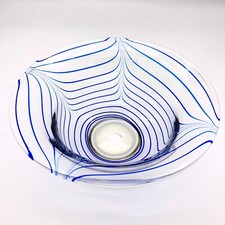 Vtg Italian Murano Glass  Bowl w/ Vibrant Blue Striping pontil MCM Decor Signed picture