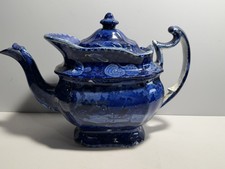 Historical Staffordshire Blue Teapot Wadsworth Tower Connecticut Ca. 1825 picture