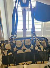 Coach Signature Logo Zip-Top Large Tote Black/Beige, Charm, Lined Pockets picture
