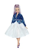 Chiffon white skirt for curvy doll 12 in, doll print  blue jacket 1/6, MTM doll picture