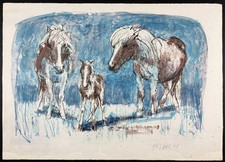 Fritz Rudolf Hug Hand Signed Lithograph Horses Foal 1968 Muster Unverkäuflich picture