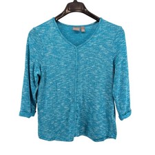 NEW Chico's Outlet Knit Top Womens 2/Large Blue Heathered V-Neck Pullover Casual picture