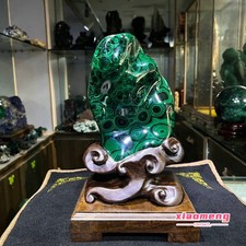 9.9LB  Rare Top Natural malachite Quartz mineral Crystal Carved Specimen+base picture