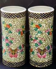 2 Vtg China Da Qing Tongzhi Nian Zhi Chinese Porcelain Cylinder Vase Butterflies picture