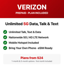 Verizon Prepaid SIM Unlimited 5G Data Talk Text Hotspot Plan Included 1 or 3 Mo picture