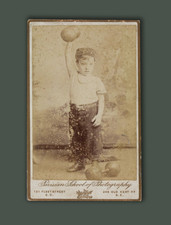 UNUSUAL CDV - Boy lifting DUMBBELL - 1880s albumen photograph - circus strongman picture