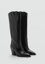 NEW MANGO MNG $179 BLACK LEATHER COWBOY BOOTS  SZ 38 US 7.5 picture