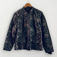NWT COLDWATER CREEK Blazer Size L  Gray/Black Animal Print Jacket Ruffle Trim picture