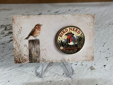 RSPB interest BIRD WATCHING enamel pin badge on independent Card Twitching picture