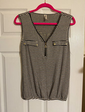 Per Seption Concept Women’s M Striped V-Neck Zip Tank w faux Pockets picture